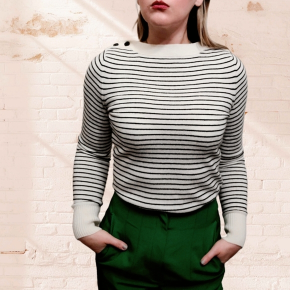Demylee New York Striped Cashmere Boatneck Sweater Size Medium - Picture 1 of 8